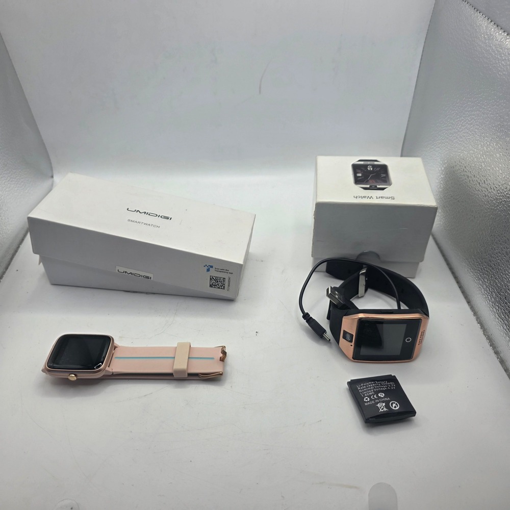 Lot of 2 Smartwatches UMIDIGI Uwatch 3 GPS + DZ09 Bluetooth Watch Boxes Untested